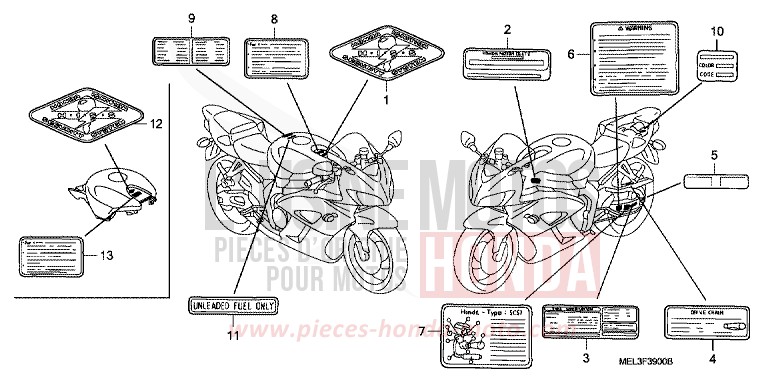 ETIQUETTE DE PRECAUTIONS de CBR1000RR "Fireblade" WINNING RED (R258BA) 2006